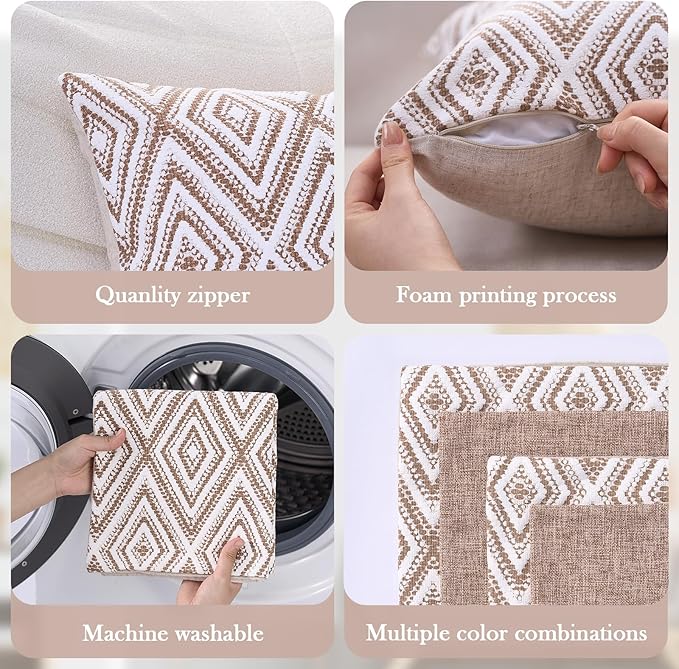 HPUK Throw Pillow Covers 20x20, Set of 4, Light Brown Couch Pillow Covers