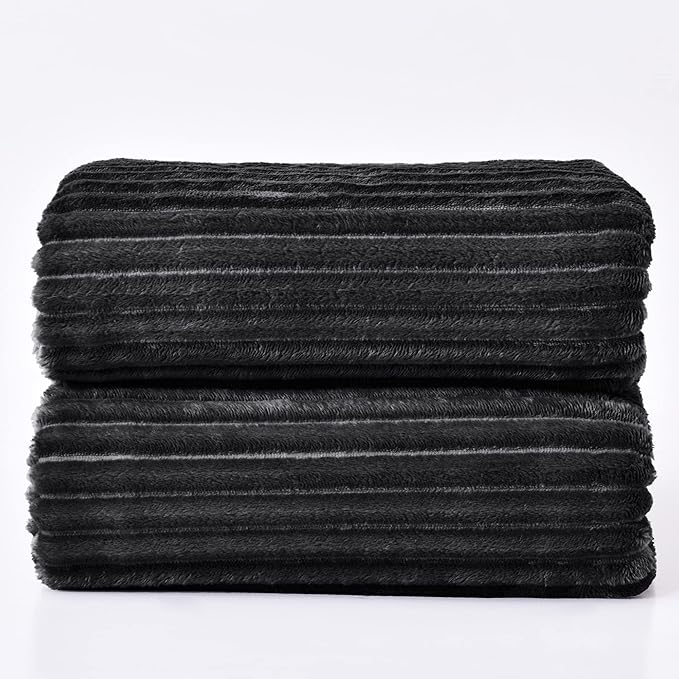 BEDELITE 3D Ribbed Jacquard Black Full Size Blankes for Bed, 84x90 Inch
