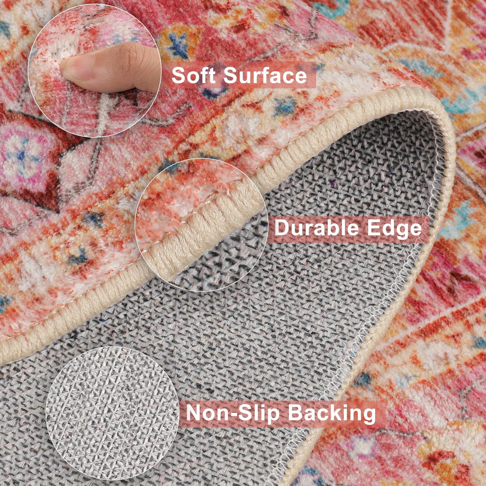 Yamaziot Washable Area Rug, 2x3 Small Boho Vintage Entryway Non-Slip Rug