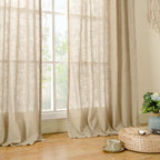 LAMIT 102 Inch Length Light Filtering Sheer Linen Curtains, 52 x 102 Inch
