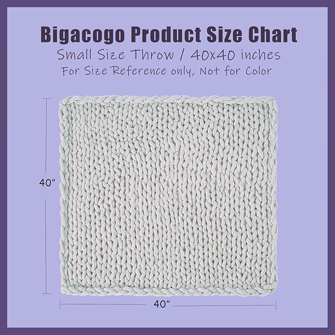Bigacogo Chunky Knit Throw Blanket for Couch, 40x40 inches, 100% Hand Knitted with Thick Jumbo Chenille Yarn, Cozy Soft Large Rope Knot Cable Crochet Blankets for Sofa Bed Living Room, Navy Blue