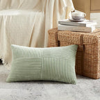 Fancy Homi 2 Packs Sage Green Lumbar Decorative Throw Pillow Covers 16x32 Inch for Living Room Couch Bed, Rustic Farmhouse Boho Home Decor, Soft Striped Corduroy Rectangle Accent Cushion Case 40x80 cm