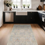 Large 3x6 Entryway Rug Indoor - Washable Non-Slip Low Pile Stain Resistance Ultra Soft Area Rug for Large Kitchen, Bedroom Beside Bed - Vintage Floral Beige Blue Home Decor