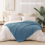 Whale Flotilla Extra Large Fuzzy Fleece Throw Blanket for Couch, 50x70 Inch Fluffy Warm Soft Jacquard Blankets for All Season, Lightweight and Cozy, Slate Blue