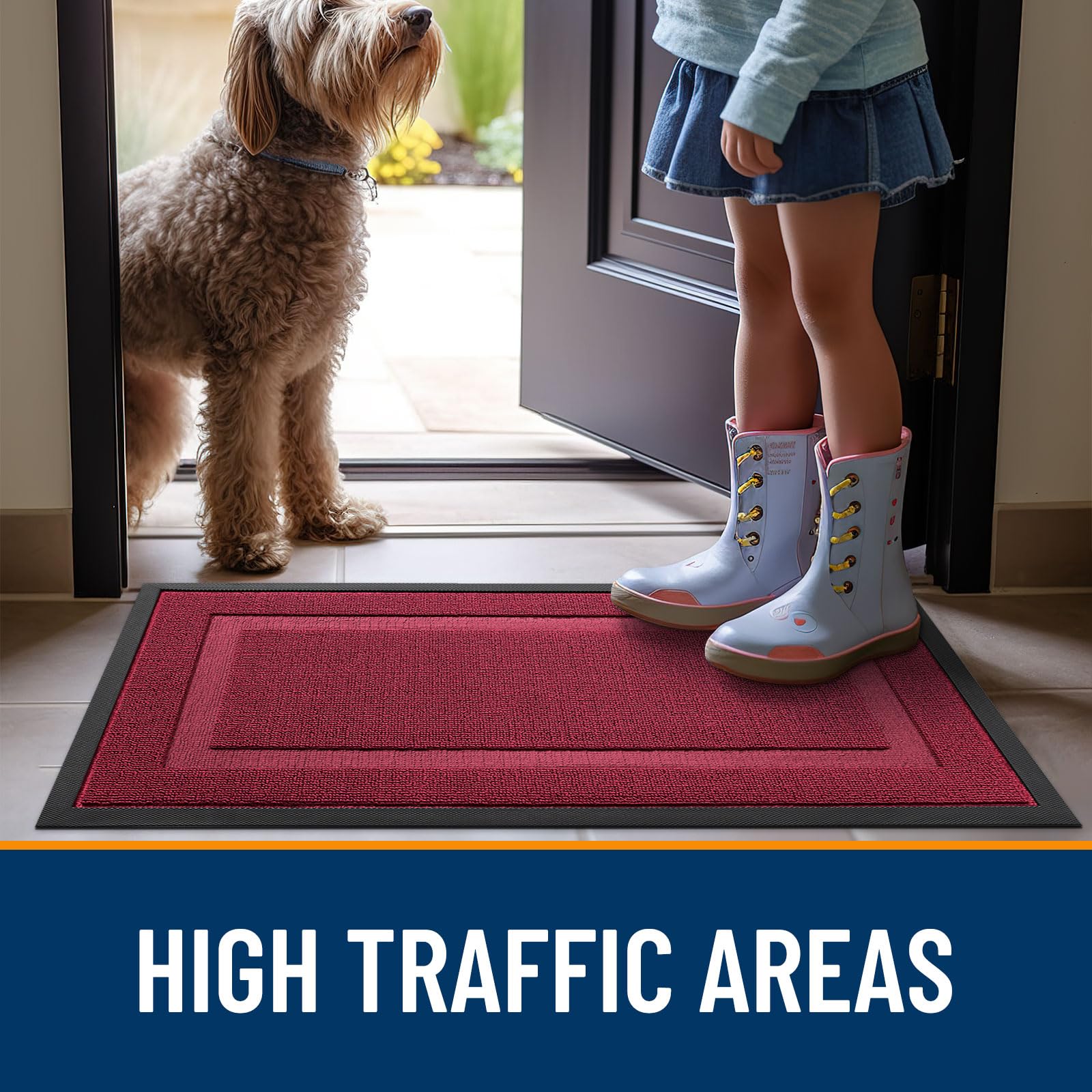 OLANLY Front Door Mat Outside 47x23, All-Season Heavy-Duty Rubber Doormat