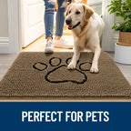 OLANLY Dog Door Mat for Muddy Paws 36x24, Paw Print Design Chenille Mud Mat