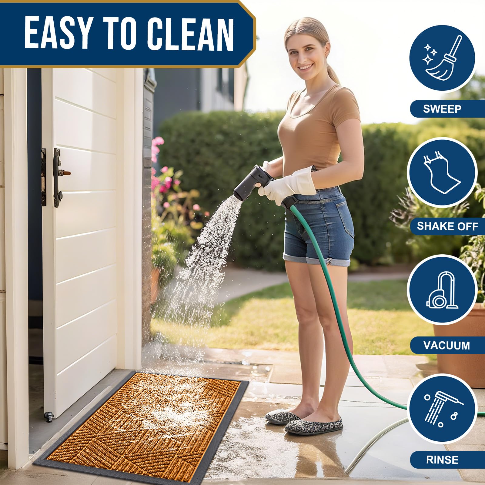 Smiry Front Door Mat Outside Entrance, Low Profile Rubber Doormat, 35x23