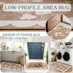 Front Door Mat Indoor Entrance - 2x4.3 Ft Floral Washable Layered Doormat Outdoor Entrance Porch Rug Non-Slip Tan Boho Farmhouse Runner Rug for Kitchen Hallway Bedroom Laundry Room Porch Decor