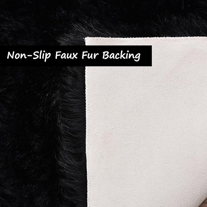 Goolela Black Fluffy Runner Rug 2x6 for Bedroom Faux Sheepksin Fur Fuzzy Furry Bedside Rug Shaggy Plush Soft Sheepskin