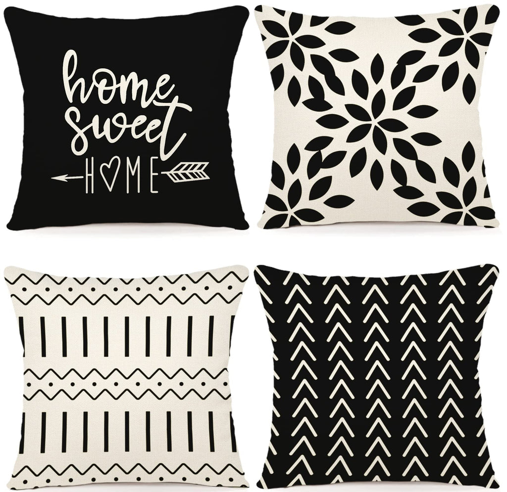 YCOLL Pillow Covers 22x22 Set of 4, Modern Sofa Throw Pillow Cover, Decorative Outdoor Linen Fabric Pillow Case for Couch Bed Car, Black