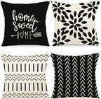 YCOLL Pillow Covers 22x22 Set of 4, Modern Sofa Throw Pillow Cover, Decorative Outdoor Linen Fabric Pillow Case for Couch Bed Car, Black