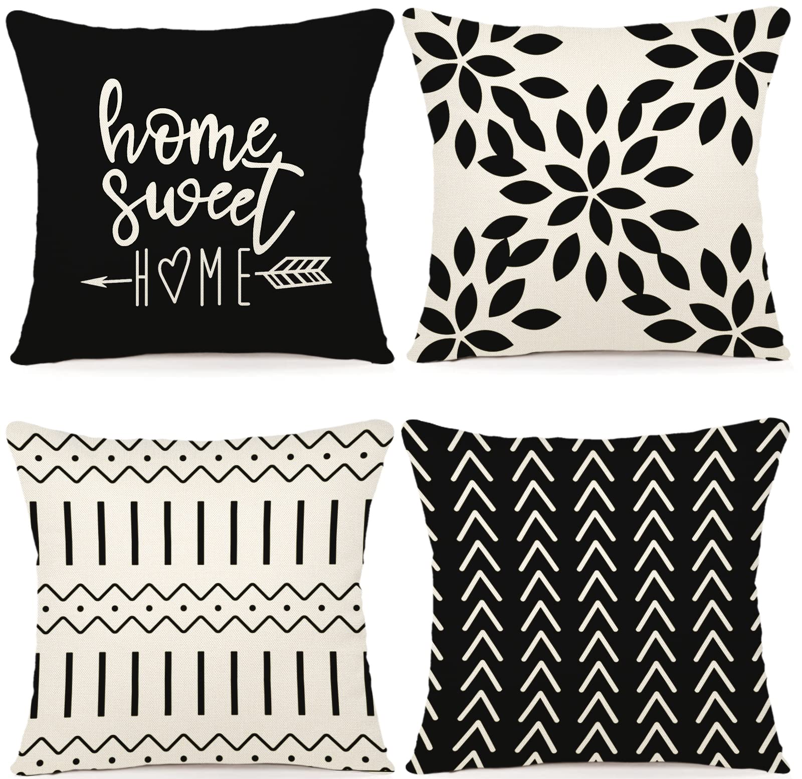 YCOLL Pillow Covers 22x22 Set of 4, Modern Sofa Throw Pillow Cover, Decorative Outdoor Linen Fabric Pillow Case for Couch Bed Car, Black