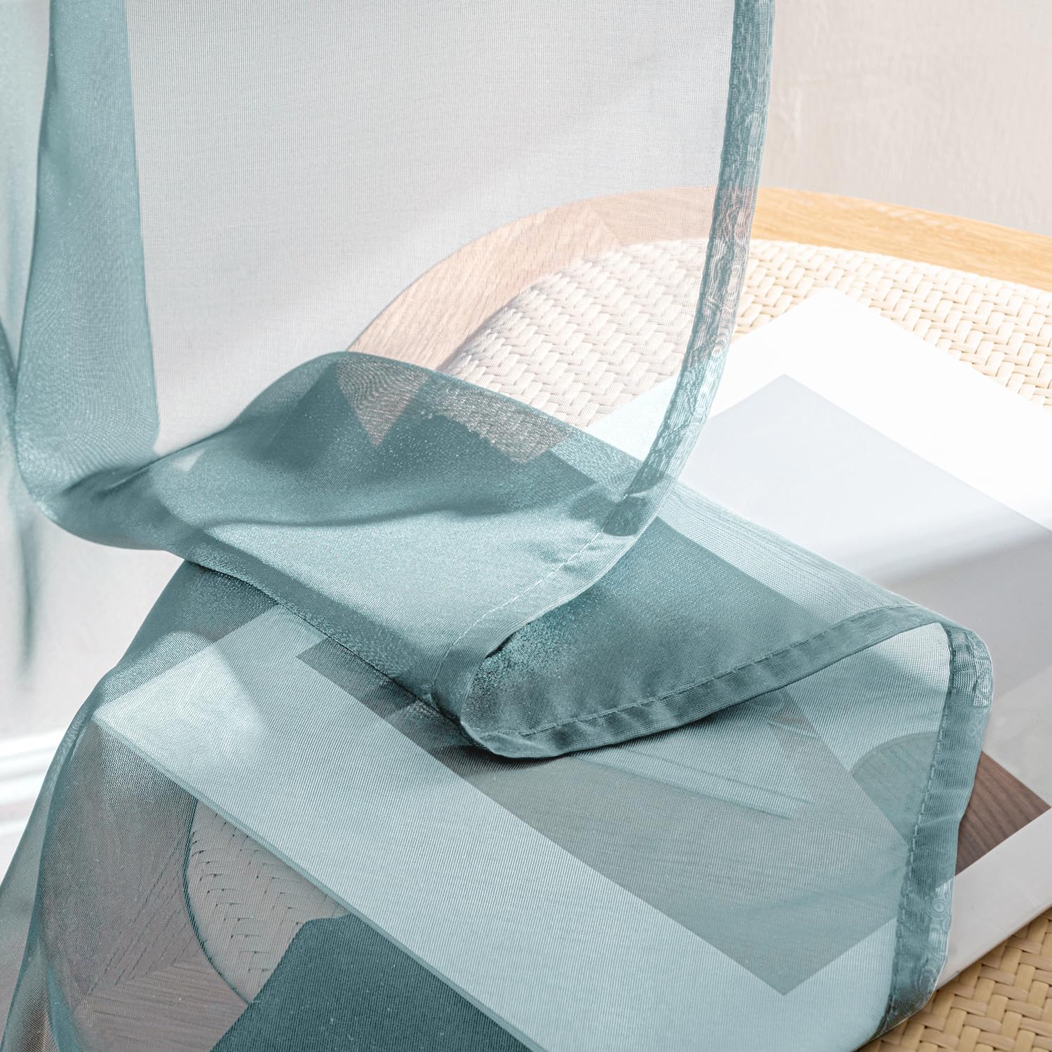 MIULEE Dusty Blue Sheer Curtains 96 Inches Long 4 Panels 42 x 96 Inches