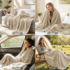 HIMEET Linen Twin Blanket for Bed, 300GSM Ribbed Fleece, 60 x 80 Inches