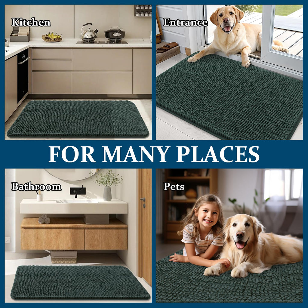 OLANLY Dog Door Mat for Muddy Paws 36x24, Super Absorbent Chenille Mud Mat