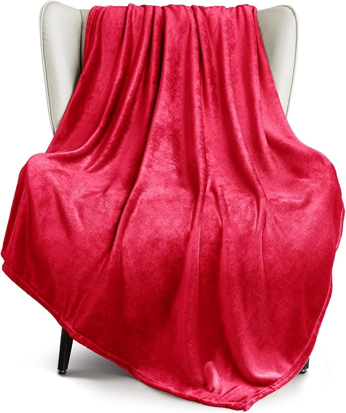 Exclusivo Mezcla Soft Large Fleece Throw Blanket for Couch, Red