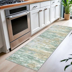 KOZYFLY Modern Abstract Runner Rugs 2x6 Light Green Yellow Machine Washable Area Rug for Bedroom Non-Slip Living Room Rug, Faux Wool Soft Low Pile Office Carpet for Bedroom, Kitchen Bathroom