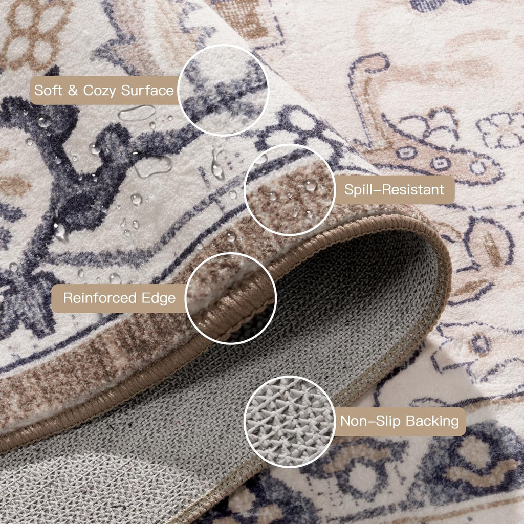 Lofus 8x10 Area Rugs for Living Room Bedroom, Soft Boho Carpet Floral Brown