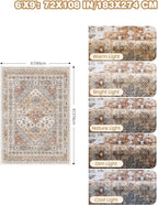6x9 Area Rugs for Living Room,Soft Low Pile Indoor Washable Rugs for Bedroom, Non-Slip Backing Vintage Large Area Rug, Printed Vintage Floral Carpet(Orange,6'x9')