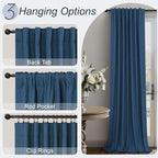 Navy Blue Black Out Curtains 96 Inches Long 2 Panels Linen Textured Blackout Window Treatment Drapes Living Room Darkening Thermal Patio Sliding Glass Door Curtains for Bedroom Dark Indigo 96 Length