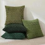 Fancy Homi Set of 4 Green Winter Decorative Throw Pillow Covers 14x14 Inch for Couch Bed Chair, Aesthetic Rustic Boho Room Decor, Soft Fuzzy Double Sided Thick Corduroy Textured Cushion Case 35cm