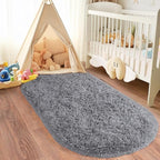 Pionblank Fluffy Oval Area Rug for Bedroom 3.3x6.2 Feet, Cute Plush Throw Rugs for Bedside, Ultra Soft Shag Carpet for Living Room Kids Room Nursery Teens Dorm Home Decor, Grey