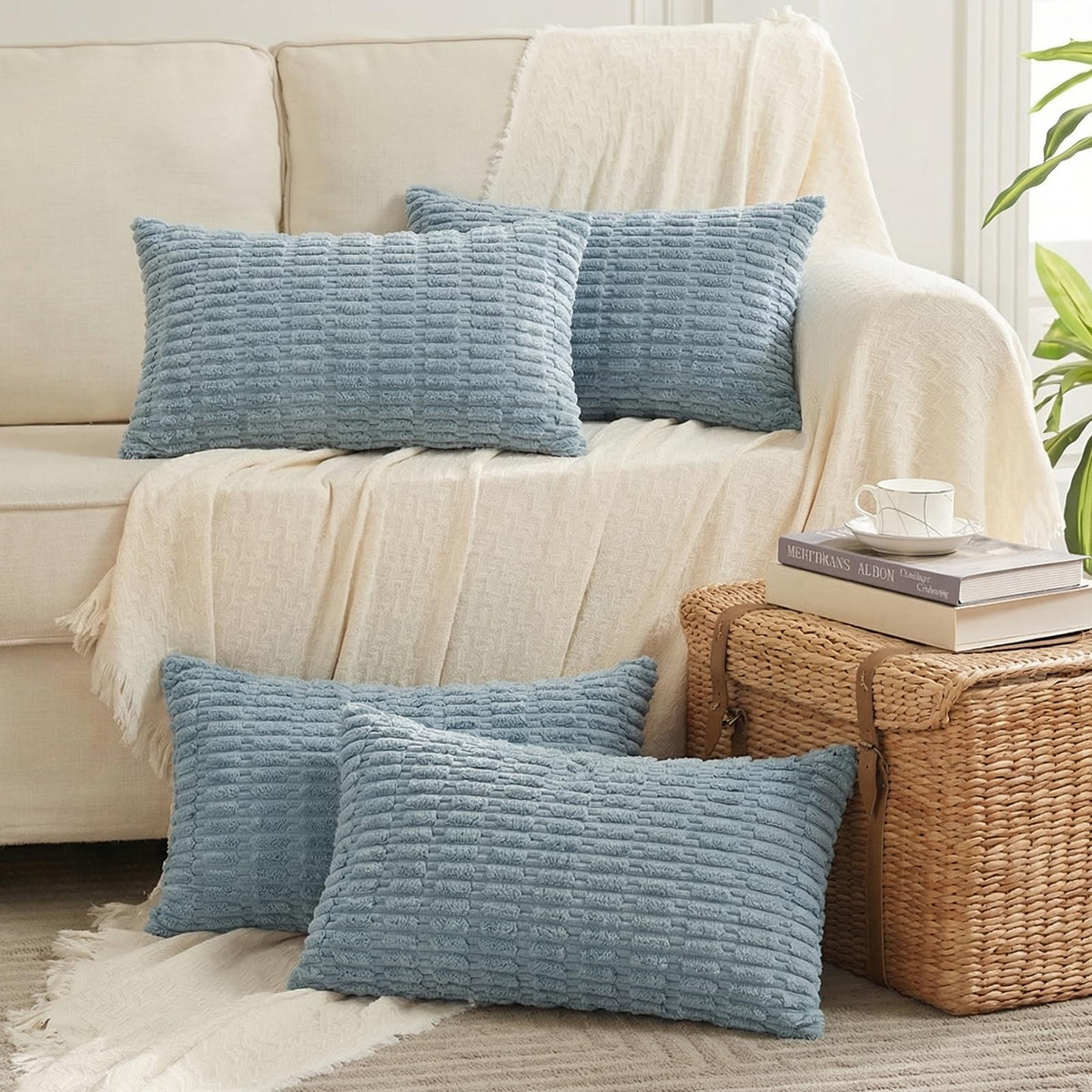 Fancy Homi 4 Packs Decorative Throw Pillow Covers for Living Room Couch Bed, Modern Farmhouse Boho Home Décor Accent Cushion Case, 20" x 12", Neutral