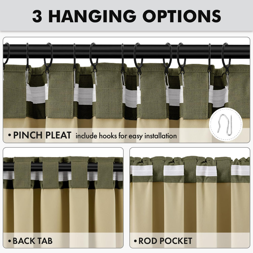 MIULEE 100% Blackout Linen Curtains 42 x 84 Inch Light Olive Green 2 Panels