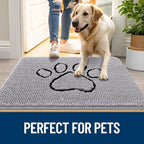 OLANLY Dog Door Mat for Muddy Paws 48x30, Paw Print Design, Absorbs Moisture and Dirt, Non-Slip Washable Doormat, Quick Dry Chenille Mud Mat for Dogs, Entry Indoor Entryway Carpet, Light Grey