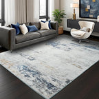 Toneed Abstract Area Rug 6x9 Modern Washable Rug Soft Non Slip Rug Low Pile for Bedroom Living Room Dining Room Blue/White