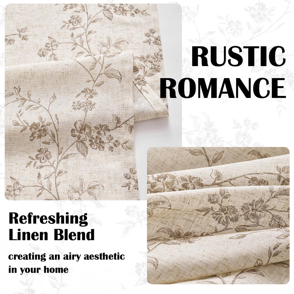 "Lazzzy Farmhouse Polyester blended Curtains Taupe Floral Curtains 96 Inch Length Back Tab Drapes for Living Room Bedroom Light Filtering Country Vintage Rod Pocket Curtain, 2 Panels, Taupe on Beige
