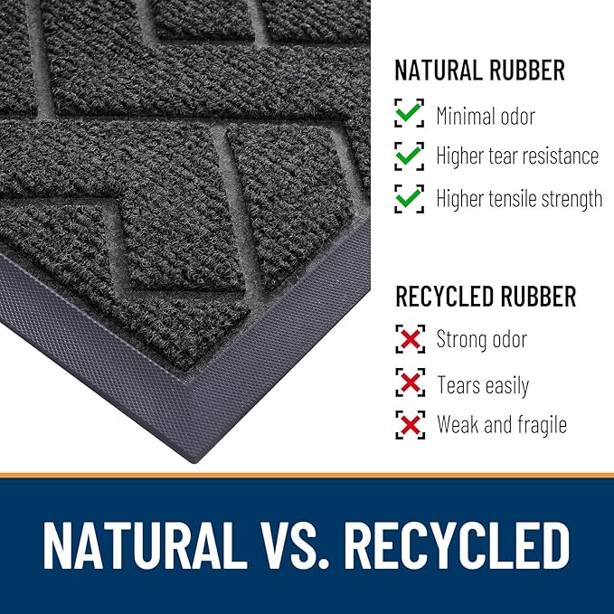 OLANLY Front Door Mat Indoor Outdoor Entrance, Waterproof All-Season, All-Weather Doormat, Sturdy Natural Rubber, Low Profile, Easy Clean Patio Porch Entryway Mat, Herringbone Brick (Black, 36x24)