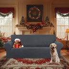 KEKUOU Stretch Oversized Sofa Slipcover 1 Piece Couch Sofa Cover (94"-110") Furniture Protector 4 Seater Sofa with Elastic Bottom for Kids,Pet.Jacquard Checked Pattern Fabric(X Large,Charcoal)
