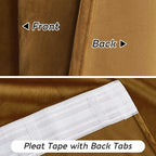 RYB HOME Gold Brown Velvet Curtains 72 inches with Hook Belt, Back Tab