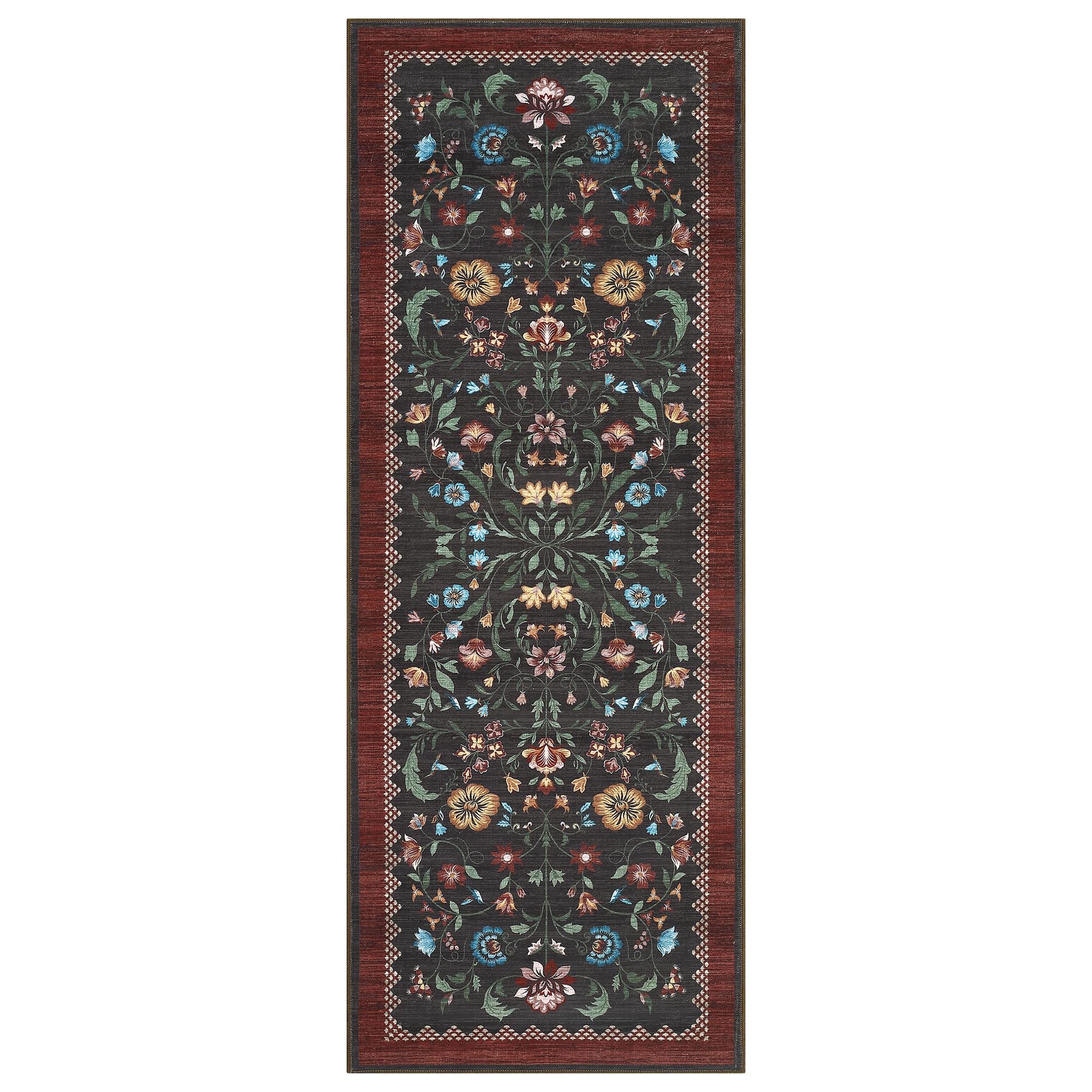 GarveeHome Floral Rug 2x6 Runners for Hallways, Boho Kitchen Runner Rugs Non Slip Bath Runners, Vintage Washable Runner Rug for Bedroom, Soft Long Rugs for Entryway Bathroom Laundry Dorm, Red