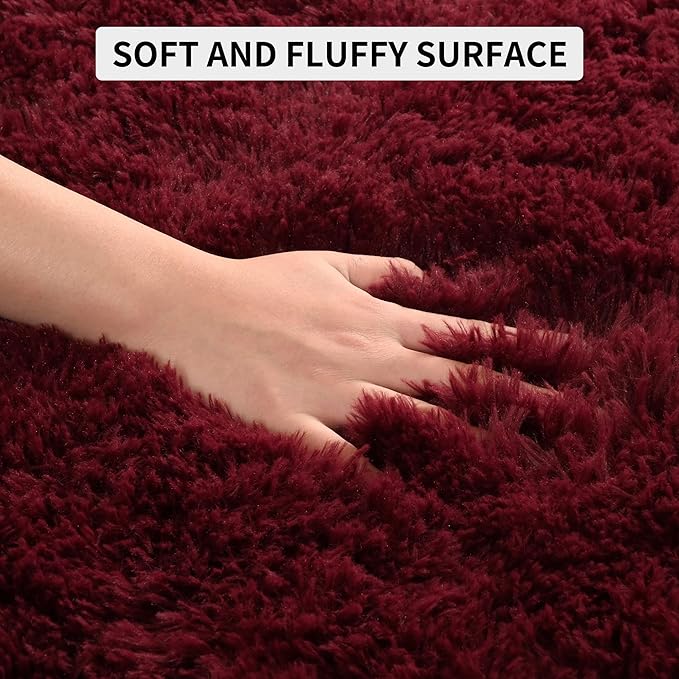 Tepook Fluffy Burgundy Rugs for Living Room, 6x9 Dark Red Area Rug for Bedroom, Soft Shaggy Plush Floor Carpet for Kids Girls Boys Room, Indoor Non Slip and Washable Carpets for Nursery Home Decor