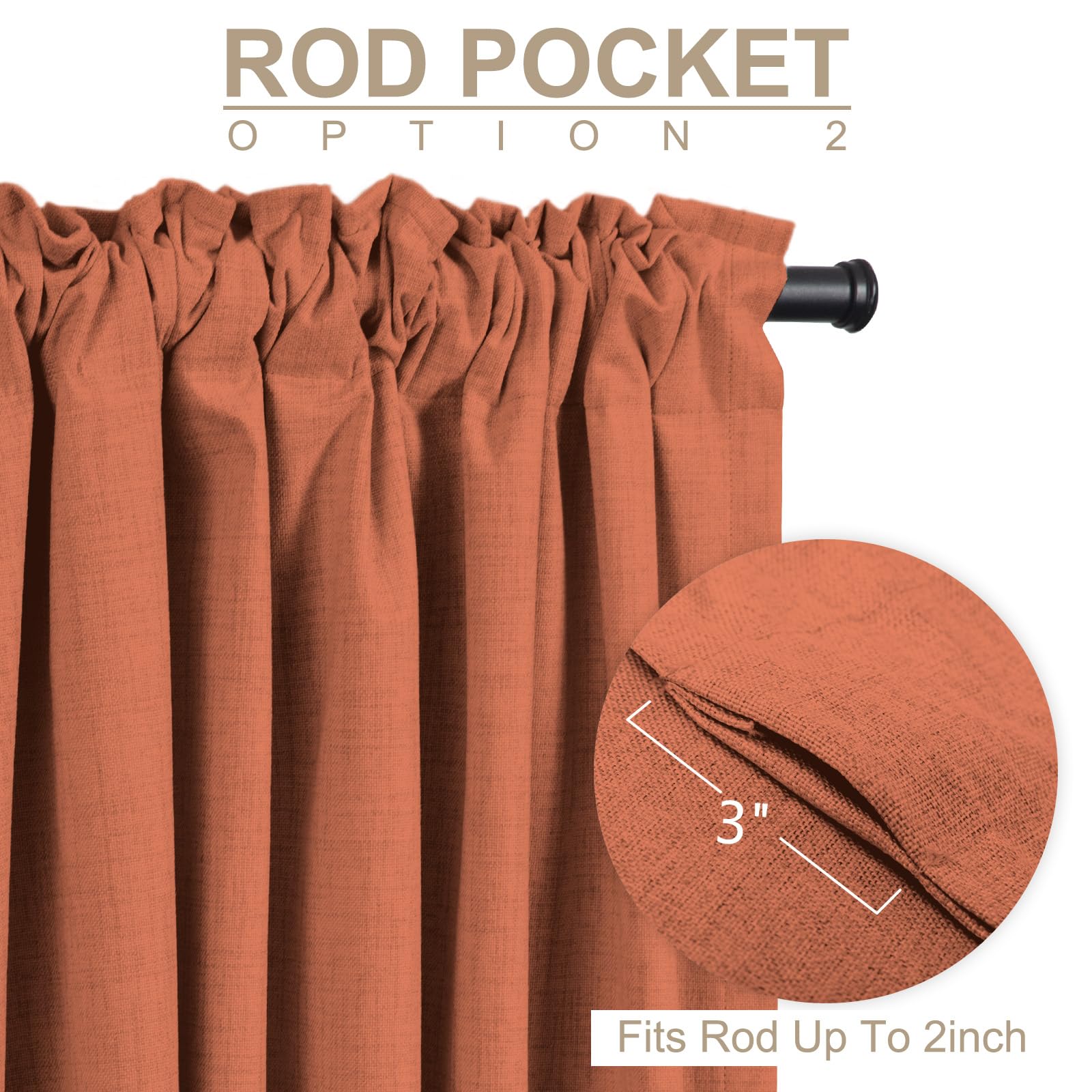 Faux Linen Total Blackout Curtains for Bedroom 96 Inch Long Burnt Orange