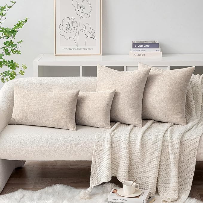 MIULEE Pack of 2 Couch Throw Pillow Covers 16x16 Inch Soft Light Brown Chenille Pillow Covers for Sofa Living Room Solid Dyed Pillow Cases