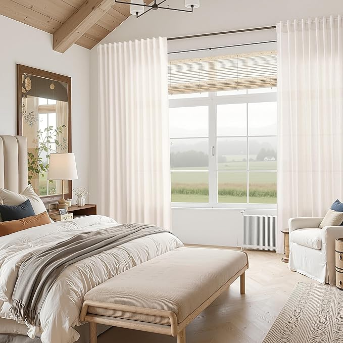 Ivory White Semi Sheer Linen Curtains 72 inch Length for Living Room Back Tab Rod Pocket Modern Farmhouse Coastal Decor Ivory White Cotton Textured Gauze Curtain 72 inches for Dining Room Office