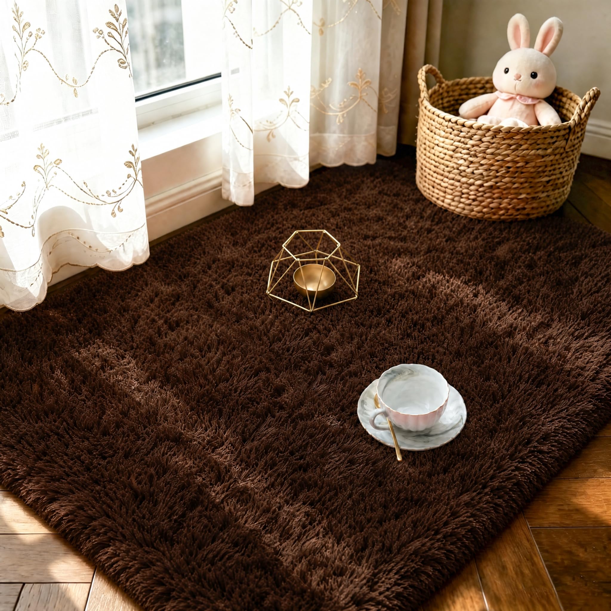 LOCHAS 2x3 Area Rugs Fluffy Living Room Carpets for Kids Bedroom, Brown