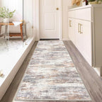 KOZYFLY 3x8 Ft Rug Modern Ombre Runner Rug for Hallway, Washable Kitchen Rugs Non-Slip Soft Striped Entryway Rug, Print Multi Grey/Orange Abstract Carpet for Laundry Nursery