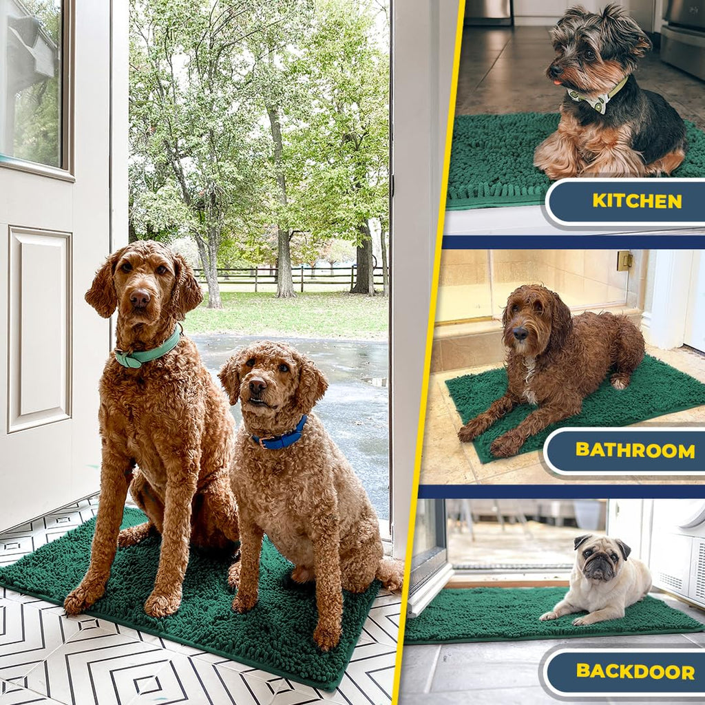 Muddy Mat® | Super Water Absorbent Door Mat Indoor,Microfiber Quick Dry Chenille Entryway Rug,Slip Resistant Front Door Mat,Indoor Mats for Entryway,Machine Washable Pet Rug,Dark Green Runner 24"X60"
