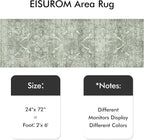 Hallway 2x6 Washable Runner - Non-Slip Vintage Long Rug for Entryway Low-Pile Medallion Runner for Hallway Waterproof Traditional Runners Indoor Thin Rug for Kitchen (Muted Sage Green, 2x6)