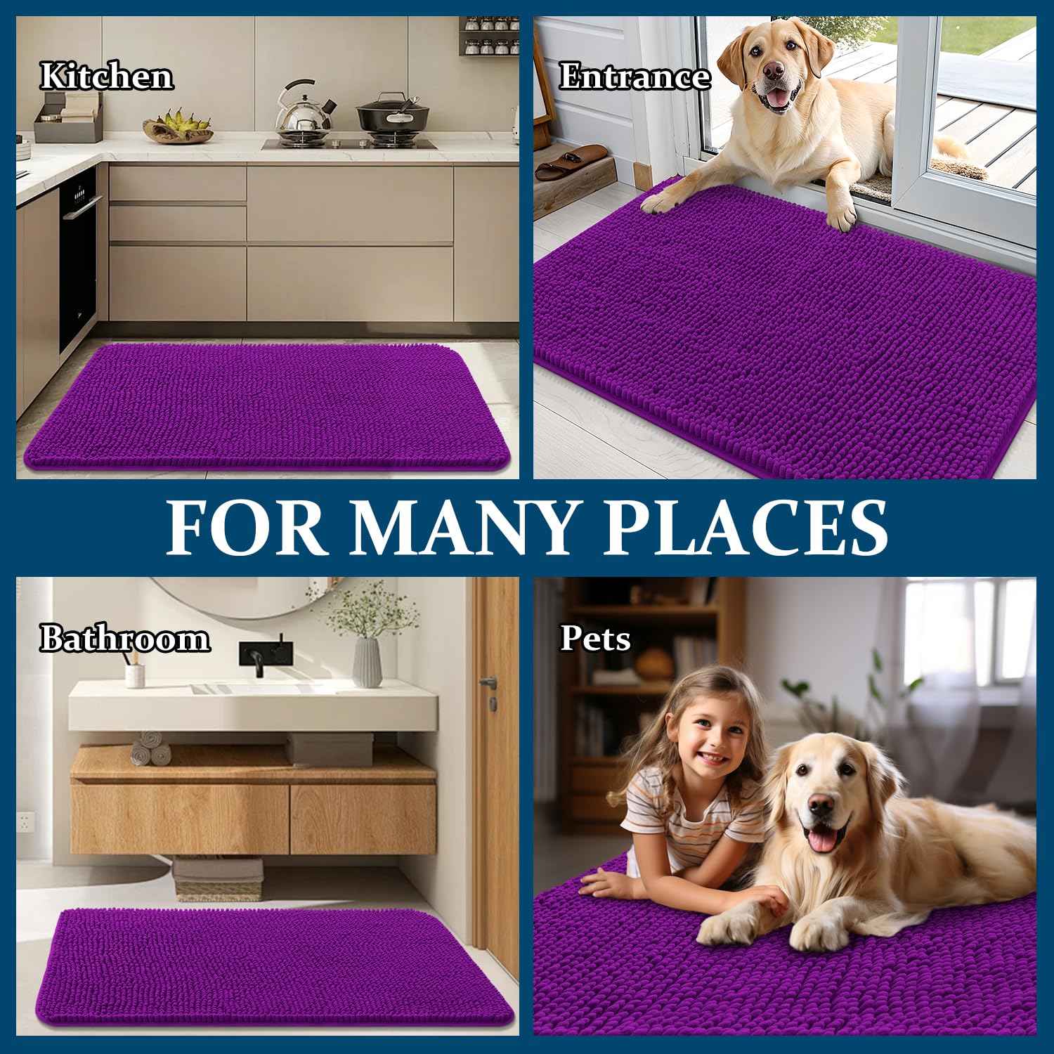 OLANLY Dog Door Mat for Muddy Paws 44x24, Super Absorbent Chenille Mud Mat