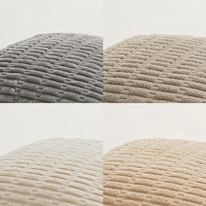 Fancy Homi 4 Packs Neutral Big Decorative Throw Pillow Covers 24x24 Inch for Living Room Couch Bed Sofa, Rustic Farmhouse Boho Home Decor, Soft Plush Striped Corduroy Square Cushion Case 60x60 cm