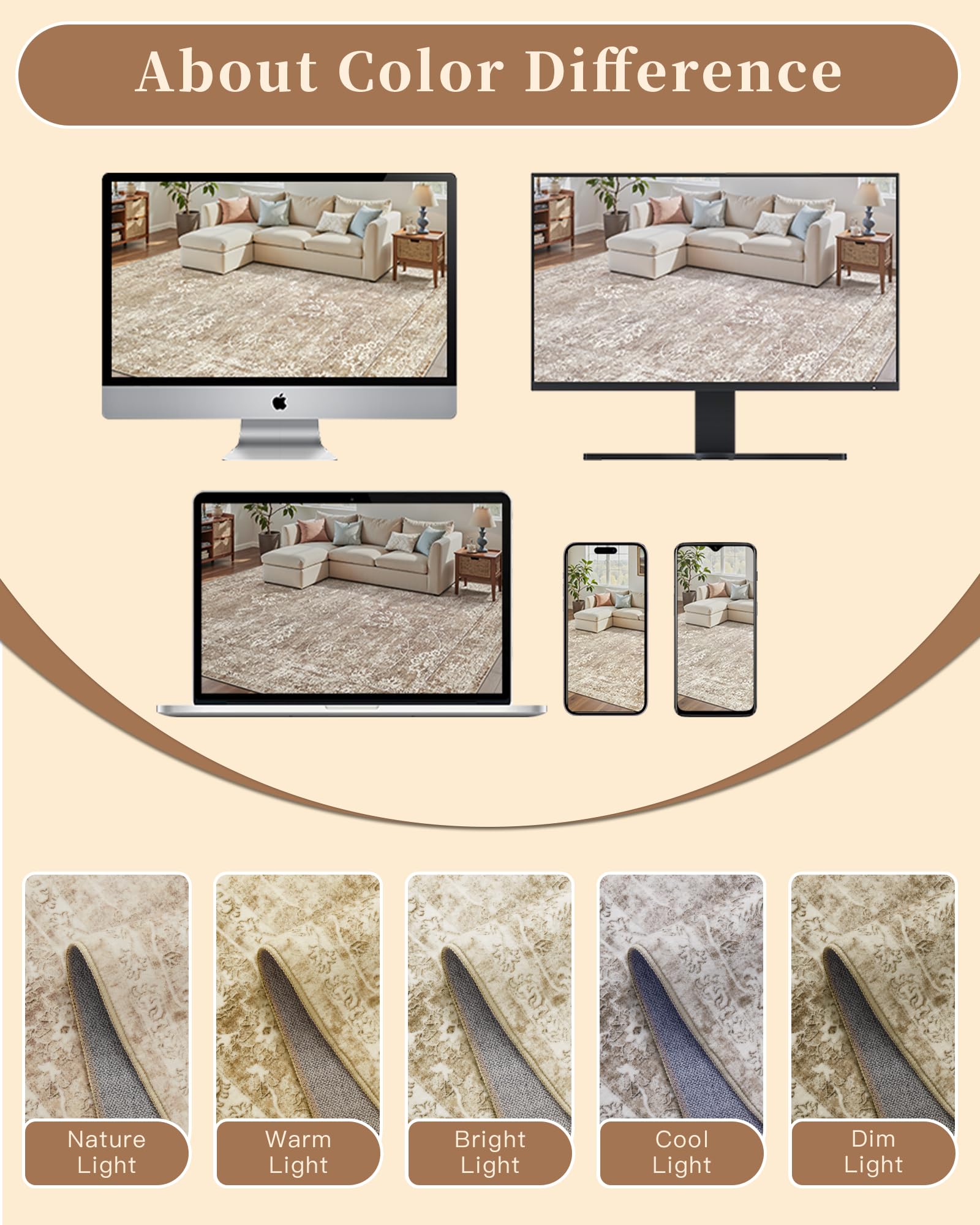 Madane 9x12 Area Rugs for Living Room, Washable Natural Rug Beige/Brown