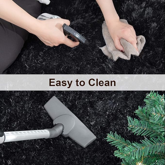 TWINNIS Super Soft Shaggy Rugs Fluffy Carpets, 8x10 Feet, Indoor Modern Plush Area Rugs for Living Room Bedroom Kids Room Nursery Home Decor, Upgrade Anti-Skid Rectangular Fuzzy Rug, Black