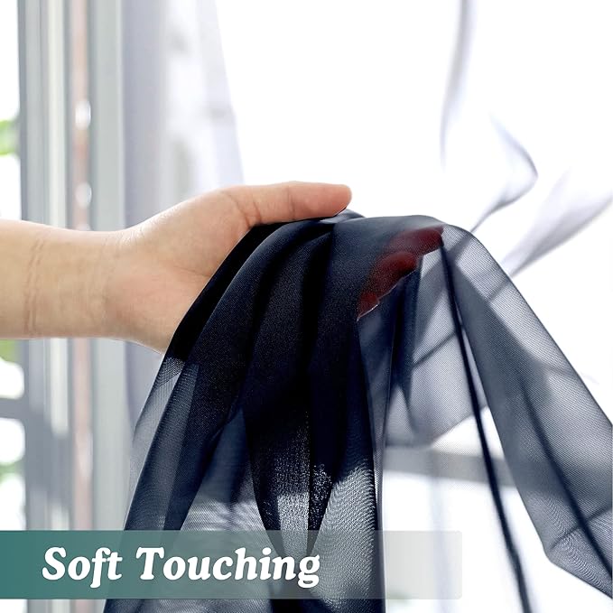 Chyhomenyc Sheer Curtains Extra Long 96 inch 2 PCS- Casual Style Airy & Breathable with Amount Light Sheer Panels for Patio/Glass Door (1 Pair Set=Total 84 inches Wide, Each W42 x L96, Navy Blue)
