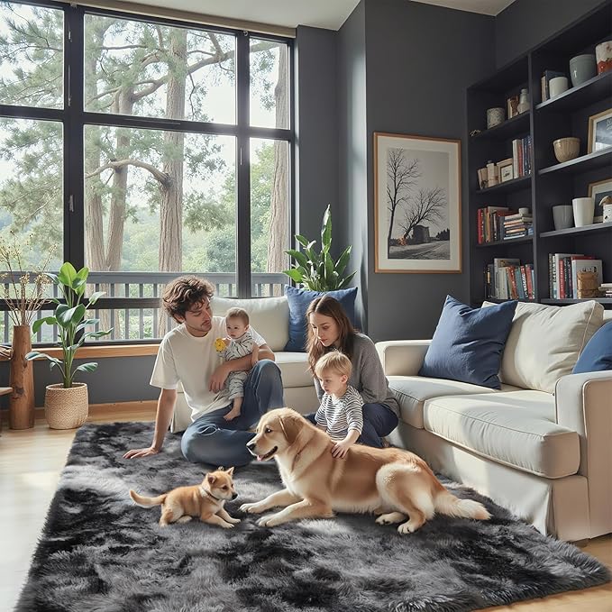 Rugs for Living Room 6x9, Alfombras para Salas Shag Large Plush Soft Area Rug, Shaggy Carpets for Bedroom, Kids Boys Girls Home Decor Aesthetic(Dark Grey Tie-Dyed, 6 x 9 Feet)