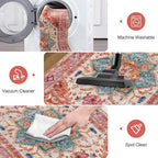 Yamaziot Washable Runner Rug, 2x10 Non-Slip Boho Vintage Hallway Rug Runner with Rubber Backing, Stain Resistant Distressed Carpet Runner for Bedroom, Kitchen, Laundry, Entrance